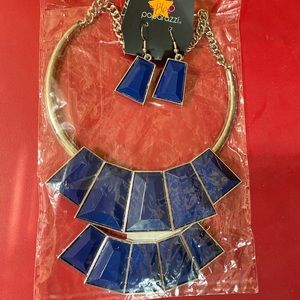 Blue stones silver toned jewelry set